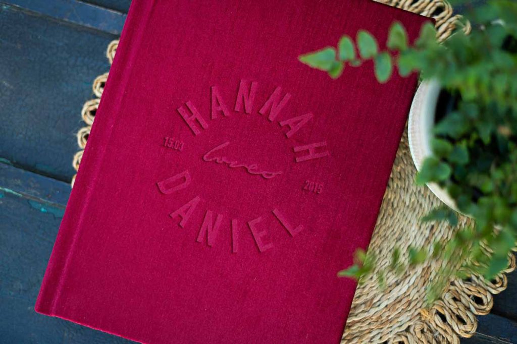Wedding photo album with velvet cover